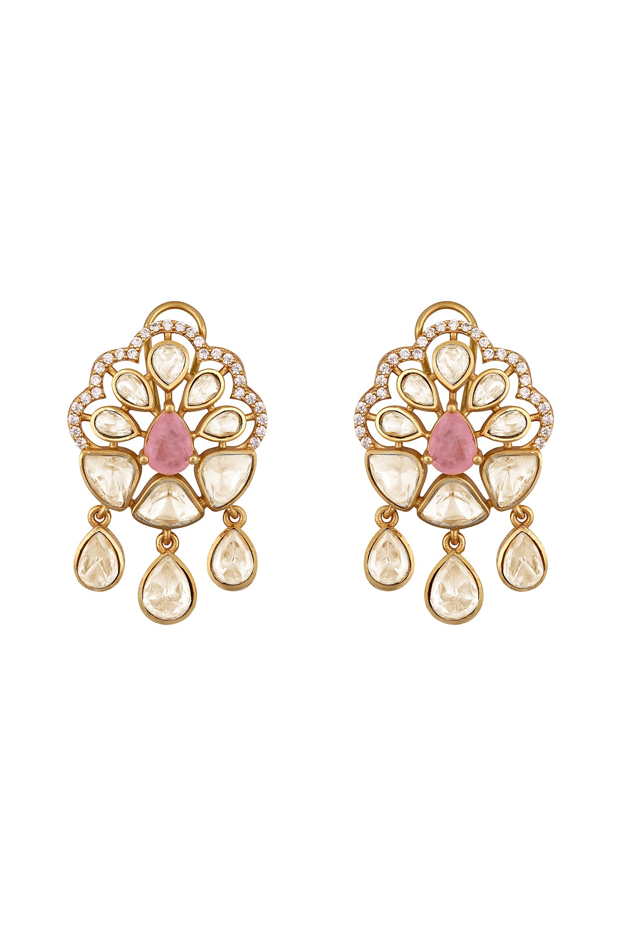 Dog Collar Choker in gold tone brass with Zirconia, Lv Kundan Polki, Synthetic Pink Stone, Cubic Zirconia