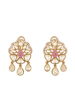 Dog Collar Choker in gold tone brass with Zirconia, Lv Kundan Polki, Synthetic Pink Stone, Cubic Zirconia