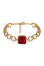 Dog Collar Choker in gold tone brass with Synthetic Ruby, Zircon Diamond