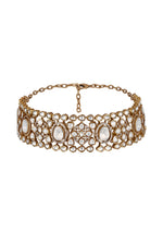 Dog Collar Choker in mehandi polish brass with Kundan Polki, Zircone Diamond Have Been Used