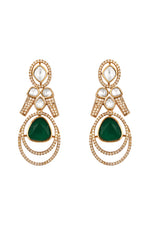 Short Necklace in gold tone brass with Kundan Polki, Zircon Diamond, Synthetic Emerald Have Been Used