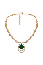 Short Necklace in gold tone brass with Kundan Polki, Zircon Diamond, Synthetic Emerald Have Been Used