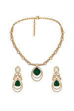 Short Necklace in gold tone brass with Kundan Polki, Zircon Diamond, Synthetic Emerald Have Been Used