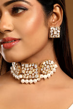 Dog Collar Choker in gold tone brass with Mother Of Pearl, Kundan Polki, Shell Pearl, Mgpb