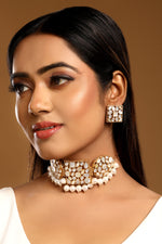 Dog Collar Choker in gold tone brass with Mother Of Pearl, Kundan Polki, Shell Pearl, Mgpb