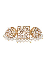 Dog Collar Choker in gold tone brass with Mother Of Pearl, Kundan Polki, Shell Pearl, Mgpb