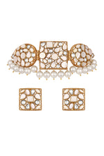 Dog Collar Choker in gold tone brass with Mother Of Pearl, Kundan Polki, Shell Pearl, Mgpb