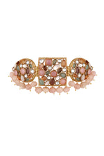 Dog Collar Choker in gold tone brass with Pestal Mother Of Pearl, Kundan Polki, Shell Pearl, Mgpb, Watermelon Tumbles, Synthetic Stones