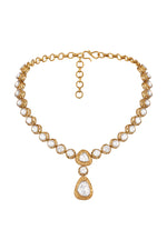 Short Necklace in antique gold tone brass with Mgpb, Kundan Polki