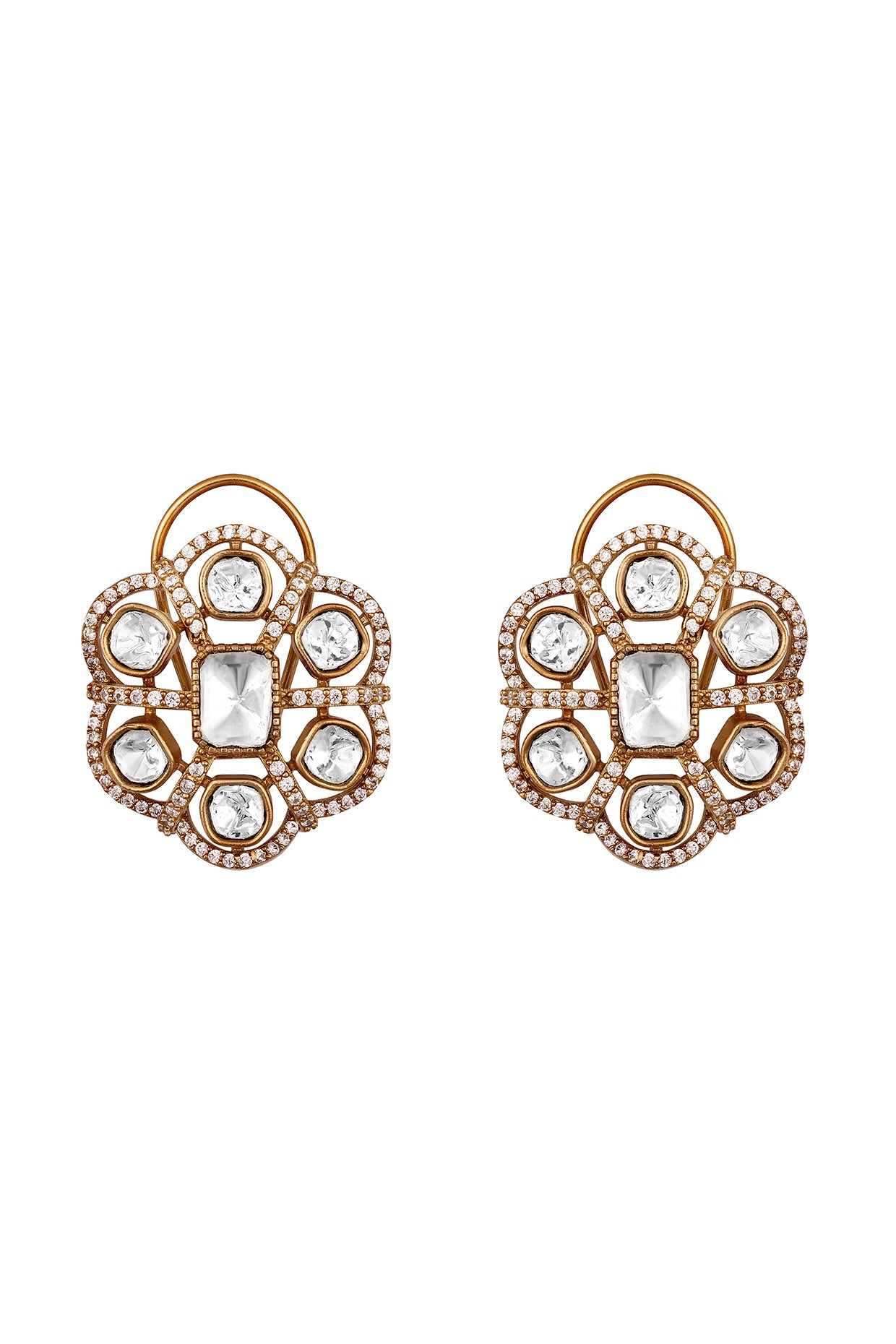 Choker in gold tone brass with Kundan Polki, Zircone Diamond