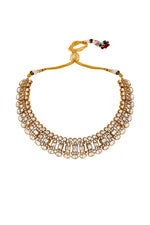 Choker in gold tone brass with Kundan Polki, Zircone Diamond