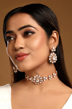 Dog Collar Choker in gold tone brass with Lv Kundan Polki (Yellow Polki), Zircon Diamond Have Been Used