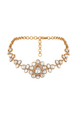 Dog Collar Choker in gold tone brass with Lv Kundan Polki (Yellow Polki), Zircon Diamond Have Been Used
