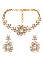 Dog Collar Choker in gold tone brass with Lv Kundan Polki (Yellow Polki), Zircon Diamond Have Been Used