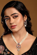 Short Necklace in gold tone brass with Mgpb, Mossonite Kundan Polki, Cubic Zirconia, Kidiya, Gold Micron Balls, Synthetic Stone