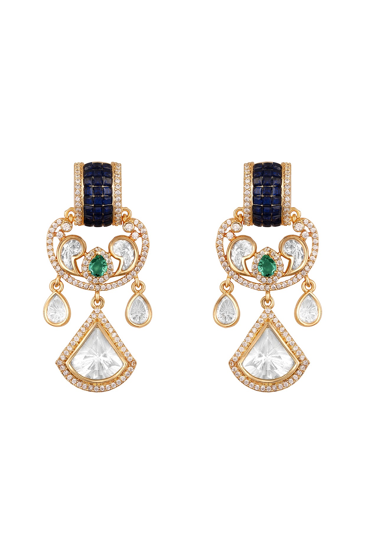 Short Necklace in gold tone brass with Mgpb, Cubic Zirconia, Agate, Mossonite Kundan Polki, Synthetic Stone