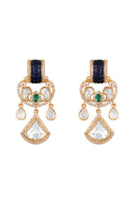 Short Necklace in gold tone brass with Mgpb, Cubic Zirconia, Agate, Mossonite Kundan Polki, Synthetic Stone