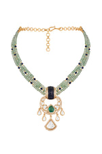 Short Necklace in gold tone brass with Mgpb, Cubic Zirconia, Agate, Mossonite Kundan Polki, Synthetic Stone