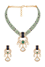 Short Necklace in gold tone brass with Mgpb, Cubic Zirconia, Agate, Mossonite Kundan Polki, Synthetic Stone