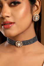 Dog Collar Choker in gold tone brass with Lv Kundan Polki (Yellow Polki), Zircone Diamond, Zircon Stones Have Been Used