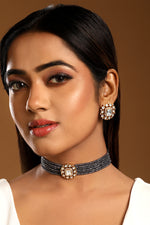 Dog Collar Choker in gold tone brass with Lv Kundan Polki (Yellow Polki), Zircone Diamond, Zircon Stones Have Been Used