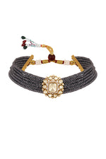 Dog Collar Choker in gold tone brass with Lv Kundan Polki (Yellow Polki), Zircone Diamond, Zircon Stones Have Been Used