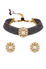 Dog Collar Choker in gold tone brass with Lv Kundan Polki (Yellow Polki), Zircone Diamond, Zircon Stones Have Been Used