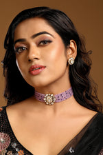 Dog Collar Choker in gold tone brass with Agate, Lv Kundan Yellow Polki, Micron Gold Polish Brass