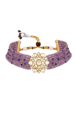 Dog Collar Choker in gold tone brass with Agate, Lv Kundan Yellow Polki, Micron Gold Polish Brass
