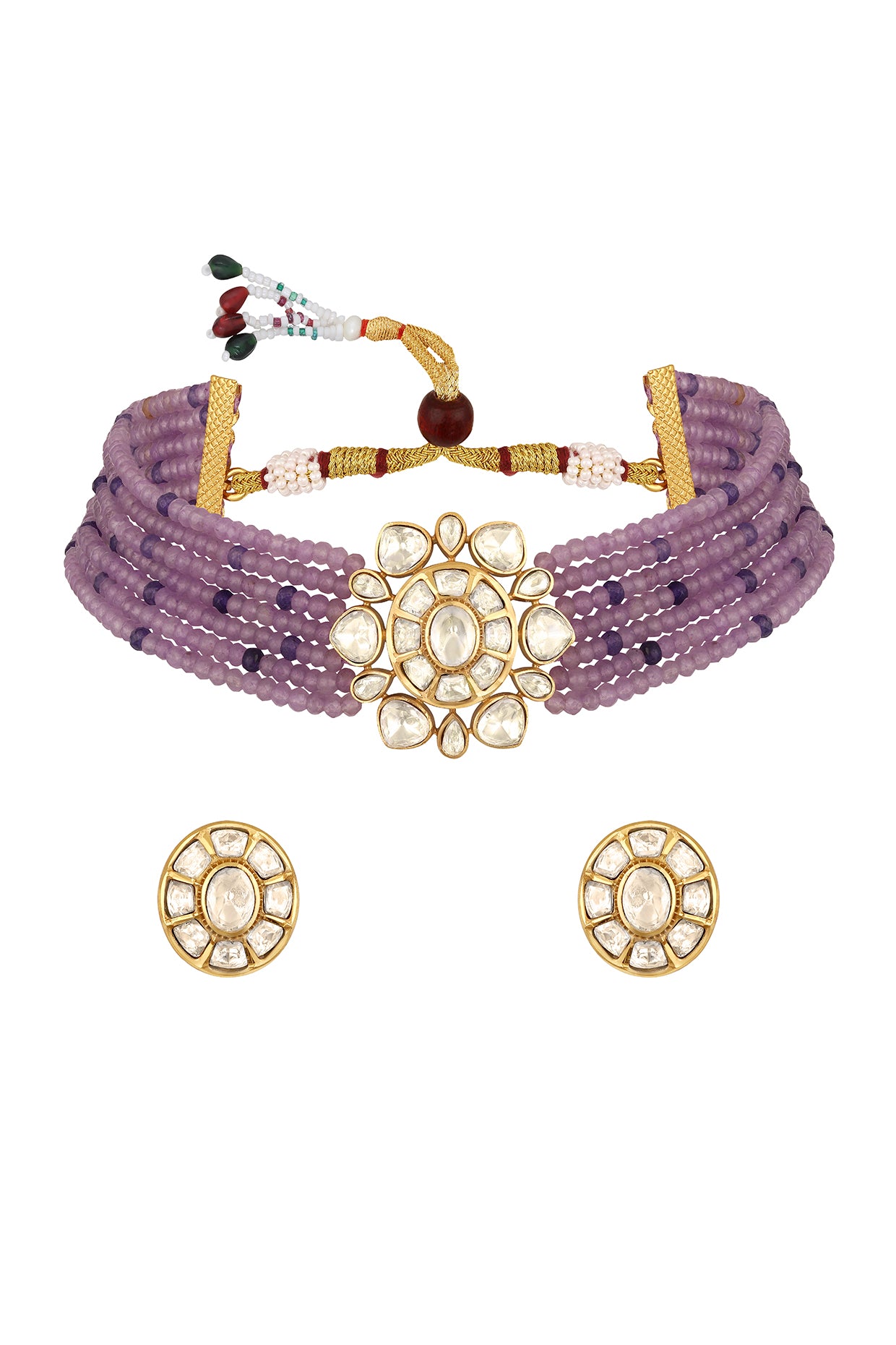 Dog Collar Choker in gold tone brass with Agate, Lv Kundan Yellow Polki, Micron Gold Polish Brass