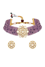 Dog Collar Choker in gold tone brass with Agate, Lv Kundan Yellow Polki, Micron Gold Polish Brass
