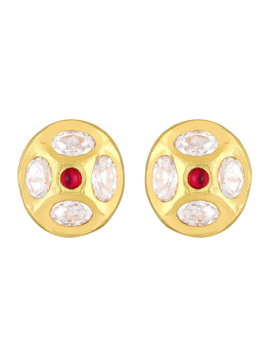 Gold polished brass Earring with Red Kundan Polki