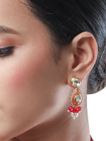 Golden polished brass Earring with, , Kundan Polki, Shell Pearls & Agate