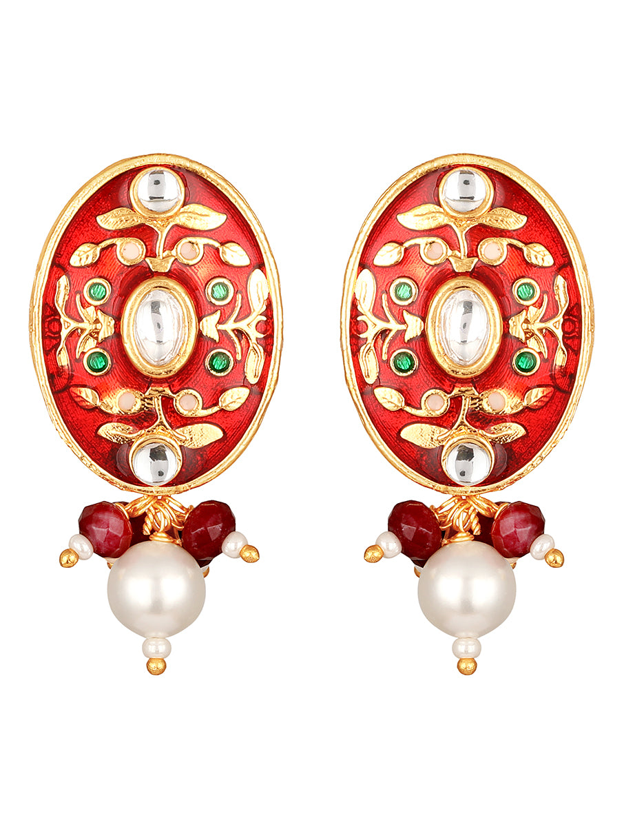 Gold polished brass with,  Kundan Polki, Shell Pearls, & Red color Agate