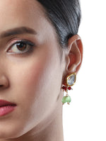 Earring with Gold polished on brass with Mint Green Kundan Polki work & Monalisa Agate