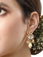 Earring with gold polished brass,Diamond Kundan polki & Shell Pearl, Agate
