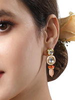 Earring with gold polished brass,  Kundan Polki, Agate,Tumble, Agate & Meena work