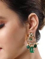 Golden polished Earring with Kundan Polki, Agate tumbles