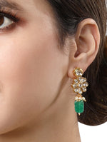 Designer Gold Finished brass earring with Kundan Polki & Agate tumbles