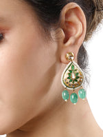 Designer Golden polished brass Earring with Kundan Polki, Agate tumbles & Hand-Painted Meena