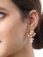 Earring with gold polished brass,Kundan Polki, Agates, Carved Onyx Stone & Monalisa Stones