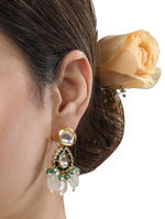 Designer Earring with gold polished brass,Kundan Polki, Agate tumbles & Hand-Painted Meena