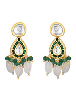 Designer Earring with gold polished brass,Kundan Polki, Agate tumbles & Hand-Painted Meena