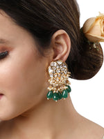 Earring designed in gold polished brass, Kundan Polki, Agate tumbles & Shell pearls