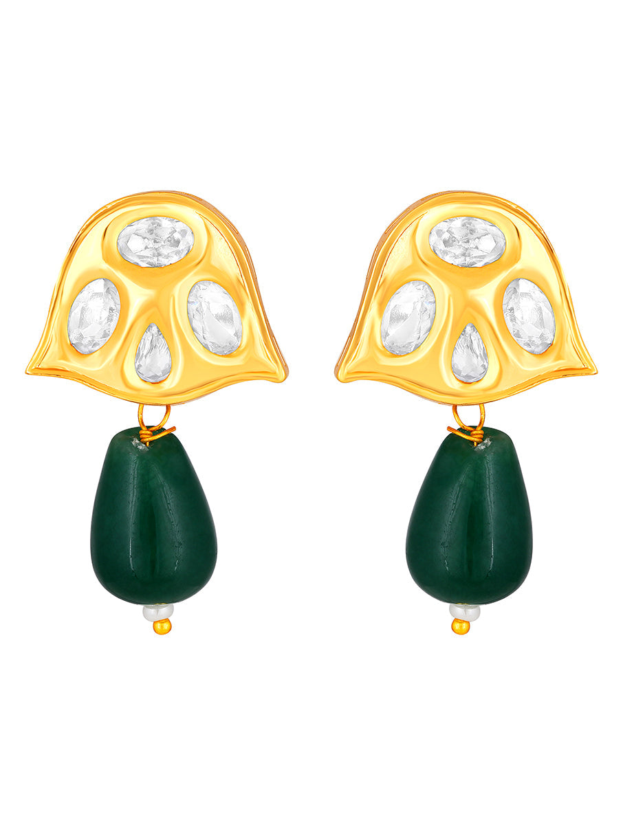 Earring with gold polished brass designed, Kundan Polki & Agate tumbles