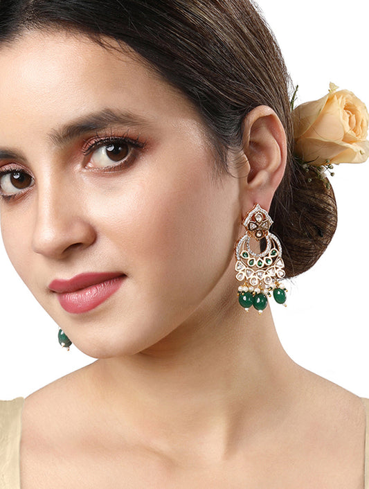 Earring designed in gold polished brass, Kundan Polki,Agate tumbles & Shell Pearls