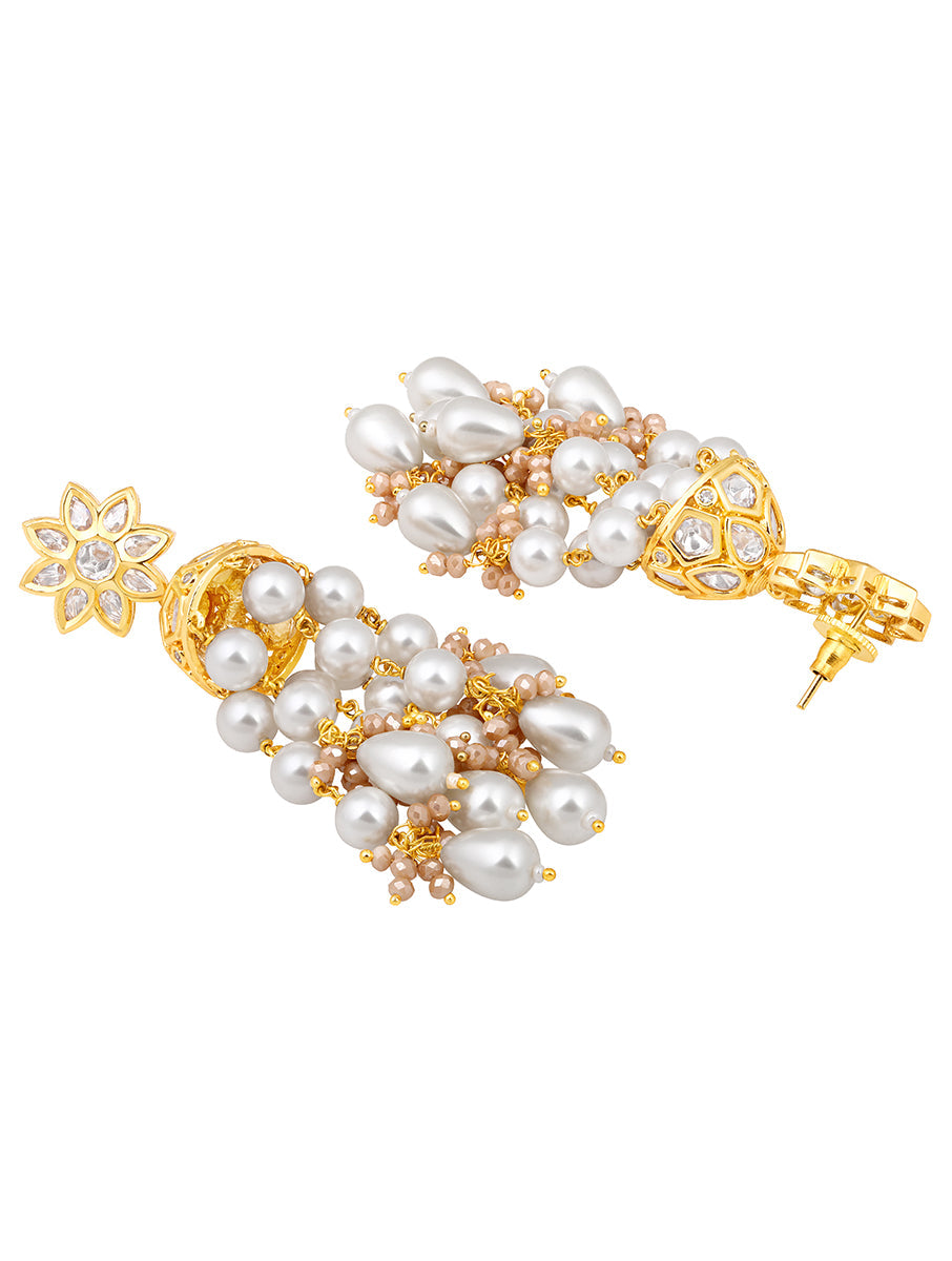 Earring designed in gold finished brass, Kundan Polki, Shell Pearls & Italian Crystal
