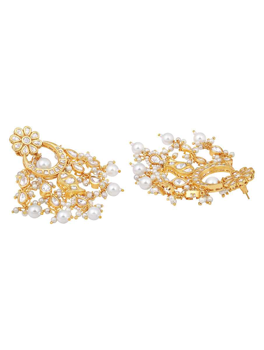 Earring designed in gold Finished brass, Kundan Polki &  Shell Pearls