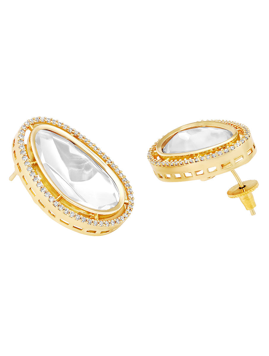 Earring Designed in gold polished brass & Mosanite Polki