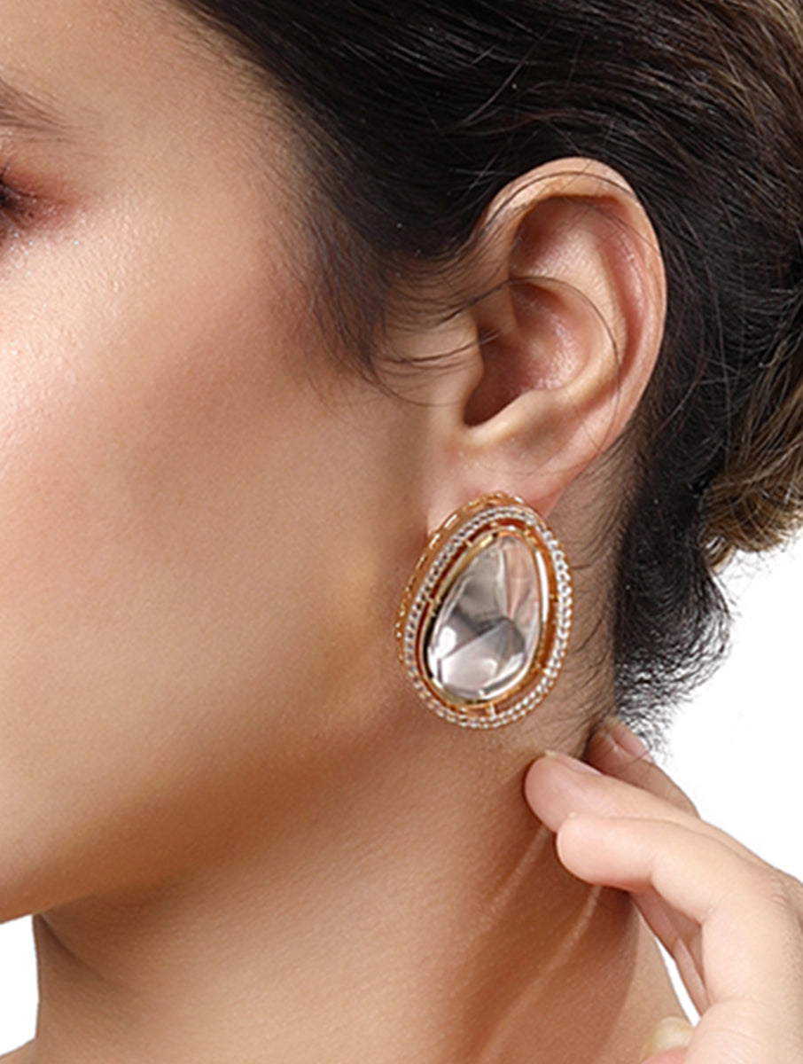Earring Designed in gold polished brass & Mosanite Polki
